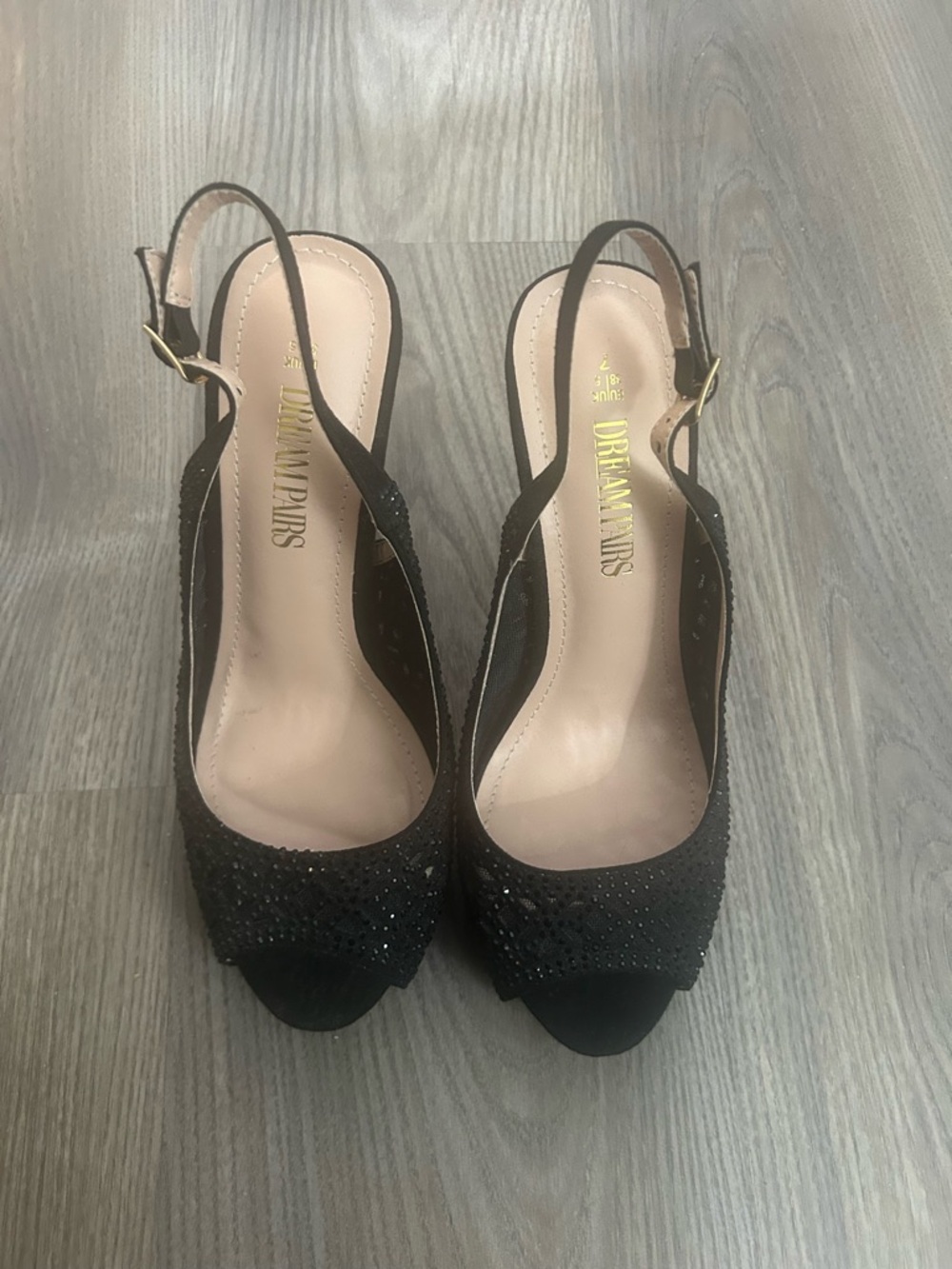 Dream Pairs Black Glitter Slingback Peep-Toe Heels